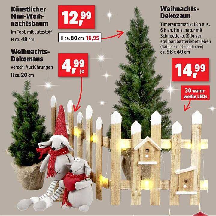 Künstlicher Mini-Weihnachtsbaum  
Weihnachts-Deko-Maus  
Weihnachts-Dekozaun