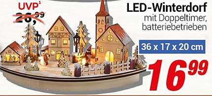 LED-Winterdorf mit Doppeltimer, batteriebetrieben