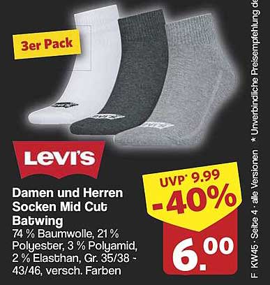 Levi's Damen und Herren Socken Mid Cut Batwing