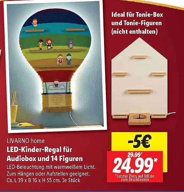 LIVARNO home LED-Kinder-Regal für Audiobox und 14 Figuren