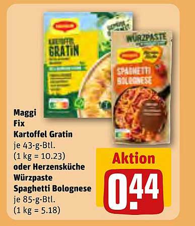 Maggi Fix Kartoffel Gratin oder Herzenküche Würzpaste Spaghetti Bolognese