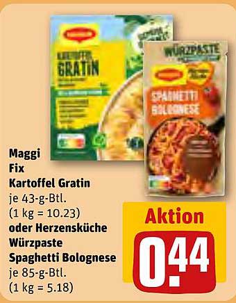 Maggi Fix Kartoffel Gratin oder Herzensküche Würzpaste Spaghetti Bolognese