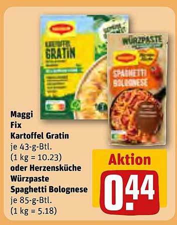 Maggi Fix Kartoffel Gratin oder Herzensküche Würzpaste Spaghetti Bolognese