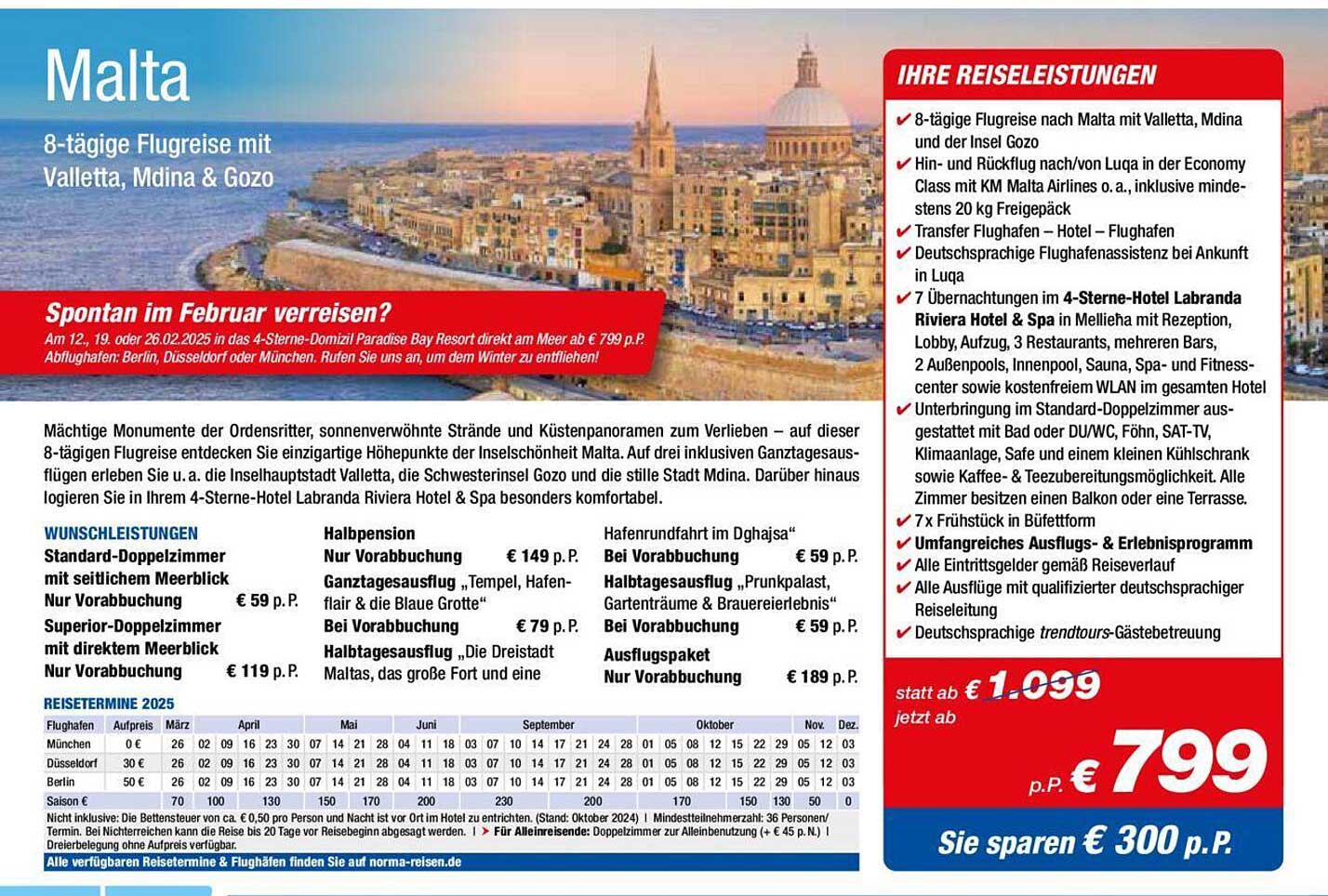 Malta  
8-tägige Flugreise mit Valletta, Mdina & Gozo