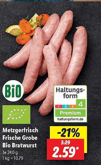 Metzgerfrisch Frische Grobe Bio Bratwurst