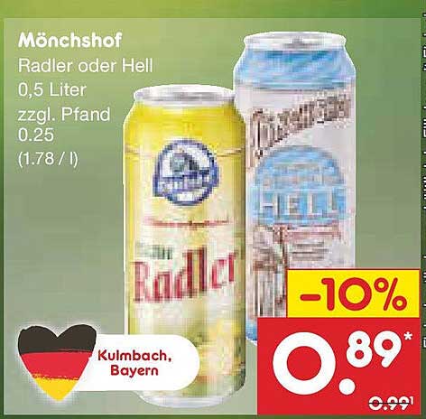 Mönchshof Radler oder Hell