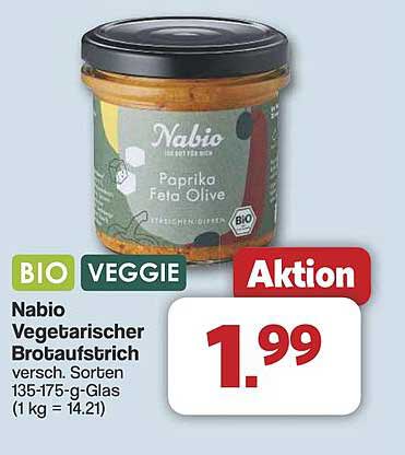 Nabio Vegetarischer Brotaufstrich Paprika Feta Olive