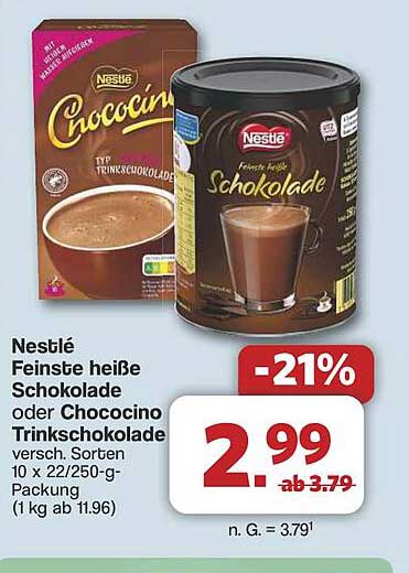 Nestlé Feine heiße Schokolade oder Chococino Trinkschokolade