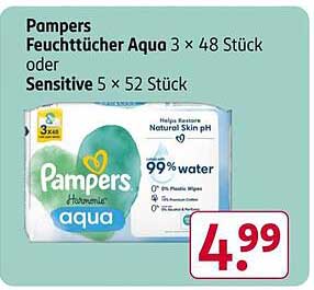 Pampers Feuchttücher Aqua 3 × 48 Stück oder Sensitive 5 × 52 Stück