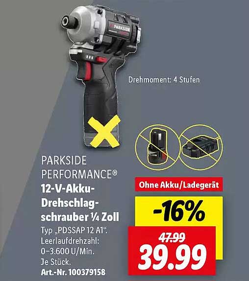 PARKSIDE PERFORMANCE® 12-V-Akku-Drehschlagschrauber ¼ Zoll