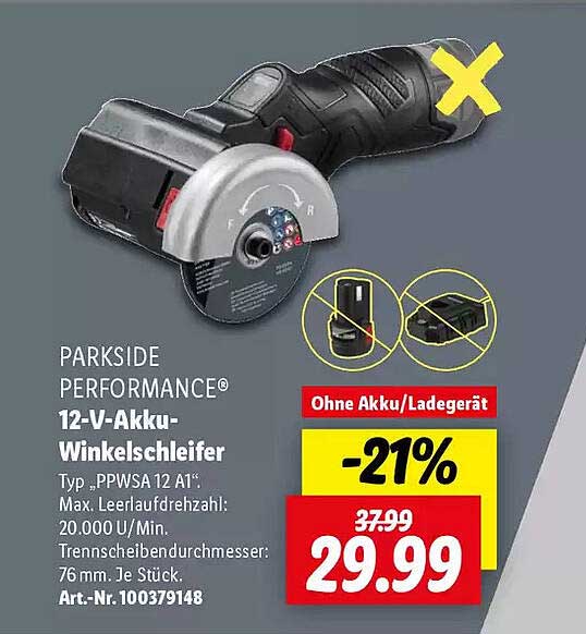 PARKSIDE PERFORMANCE® 12-V-Akku-Winkelschleifer