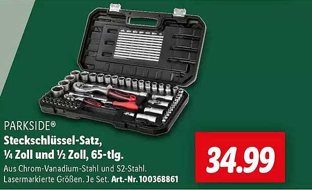 PARKSIDE® Steckschlüssel-Satz, ¼ Zoll und ½ Zoll, 65-tlg.