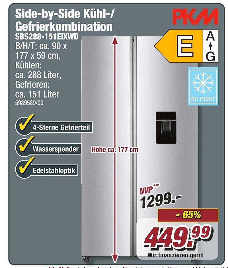 PKM Side-by-Side Kühl-/Gefrierkombination SBS288-151EIXWD