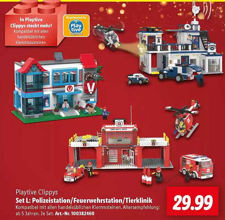 Playtive Clippys Set L: Polizeistation/Feuerwache/Tierklinik