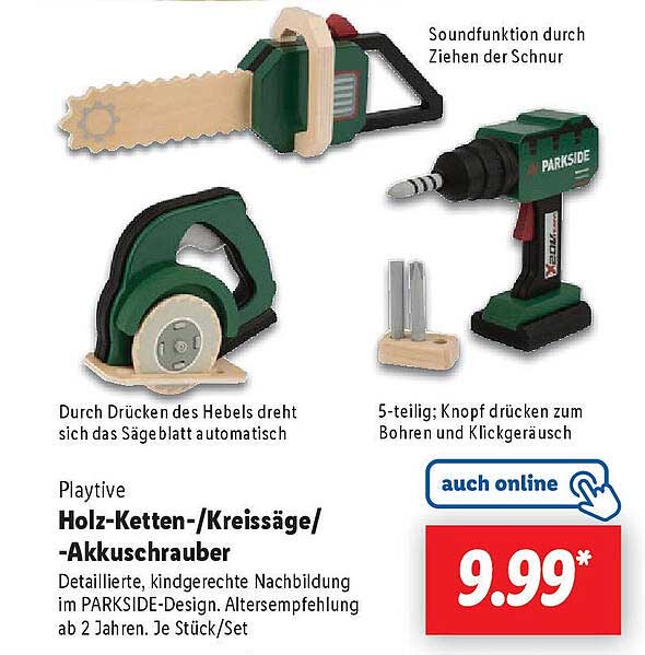 Playtive Holz-Ketten-/Kreissäge/-Akkuschrauber