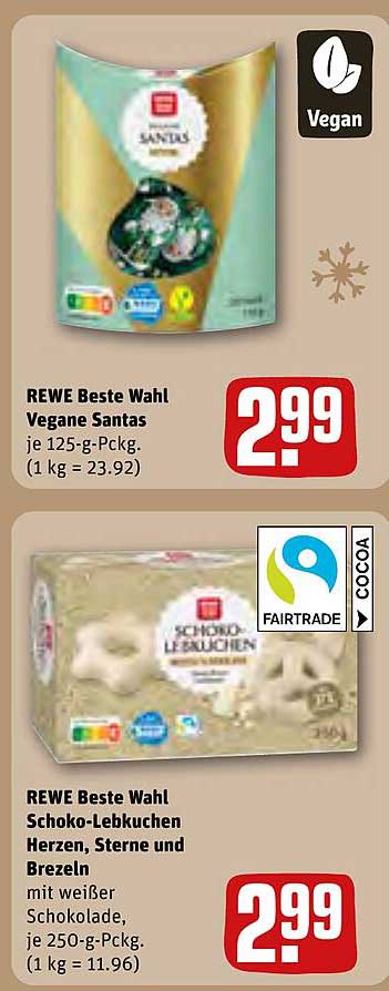 REWE Beste Wahl Vegane Santas  
REWE Beste Wahl Schoko-Lebkuchen Herzen, Sterne und Brezeln