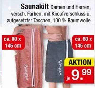 Saunakilt Damen und Herren, versch. Farben, mit Knopfverschluss u. aufgesetzter Taschen, 100 % Baumwolle