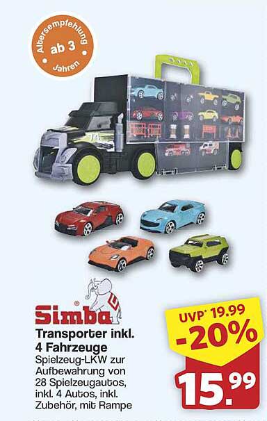 Simba Transporter inkl. 4 Fahrzeuge