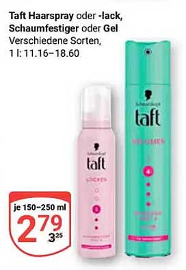 Taft Haarspray oder -lack, Schaumfestiger oder Gel