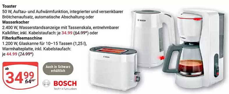 Toaster  
Wasserkocher  
Filterkaffeemaschine