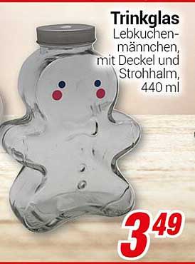 Trinkglas Lebkuchenmännchen, mit Deckel und Strohlam, 440 ml