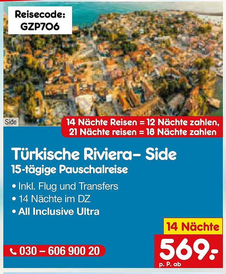 Türkische Riviera– Side 15-tägige Pauschalreise