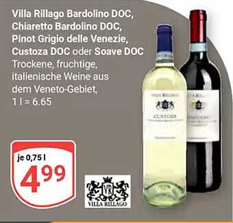 Villa Rillago Bardolino DOC, Chiaretto Bardolino DOC, Pinot Grigio delle Venezie, Custoza DOC oder Soave DOC