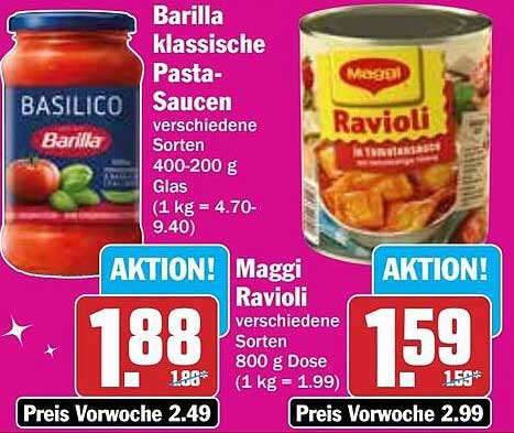 Barilla klassische Pasta-Saucen  
Maggi Ravioli