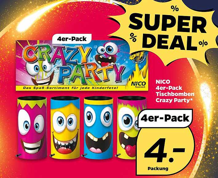 NICO 4er-Pack Tischbomben Crazy Party