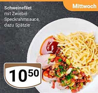 Schweinefilet mit Zwiebelspeckrahmsauce, dazu Spätzle