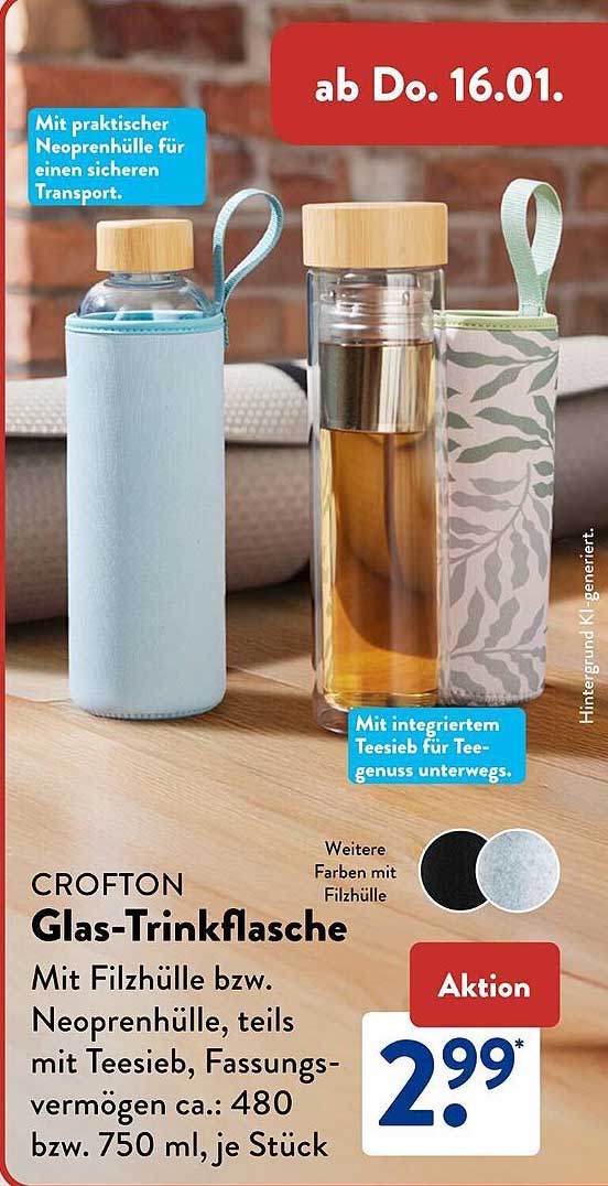 CROFTON Glas-Trinkflasche