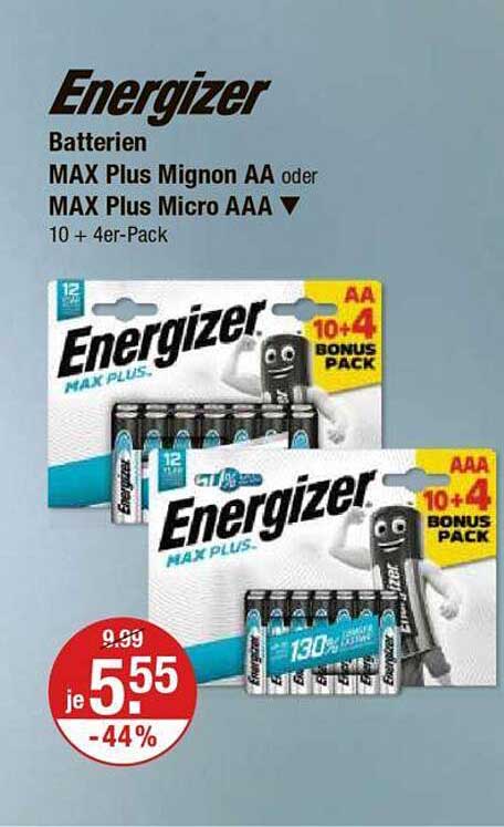 Energizer Batterien MAX Plus Mignon AA oder MAX Plus Micro AAA