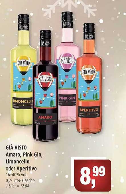 GIÀ VISTO Amaro, Pink Gin, Limoncello oder Aperitivo