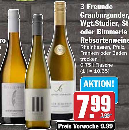 3 Freunde Grauburgunder, Wgt. Studier, St oder Bimmerle Resbwines