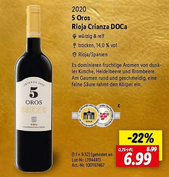 5 Oros Rioja Crianza DOCa