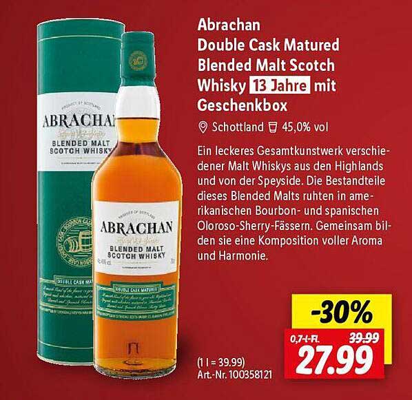 Abrachan Double Cask Matured Blended Malt Scotch Whisky 13 Jahre mit Geschenkbox