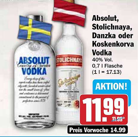 Absolut, Stolichnaya, Danzka oder Koskenkorva Vodka