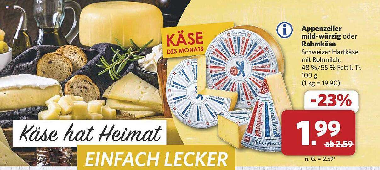 Appenzeller mild-würzig oder Rahmkäse