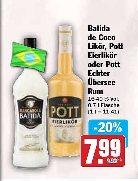 Batida de Coco Likör, Pott Eierlikör oder Pott Echter Übersee Rum