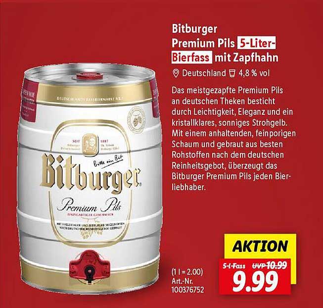 Bitburger Premium Pils 5-Liter-Bierfass mit Zapfhahn