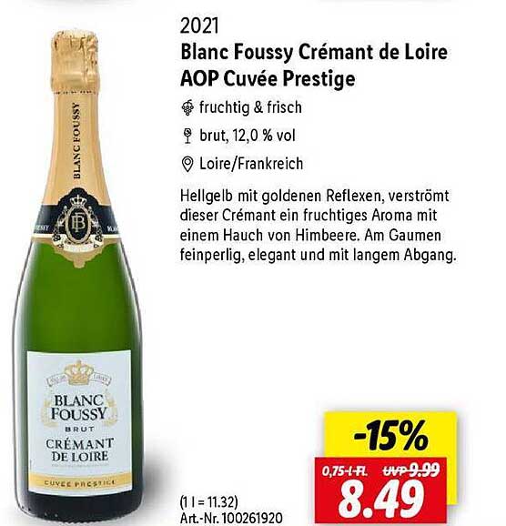 Blanc Foussy Crémant de Loire AOP Cuvée Prestige