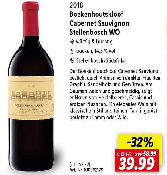 Boekenhoutskloof Cabernet Sauvignon Stellenbosch WO