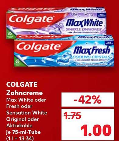 COLGATE Zahnpasta Max White oder Fresh oder Sensation White Original oder Aktivkohle