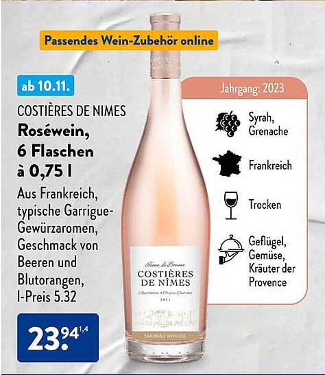 COSTIÈRES DE NÎMES Roséwein, 6 Flaschen à 0,75 l