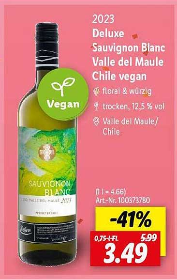 Deluxe Sauvignon Blanc Valle del Maule Chile vegan