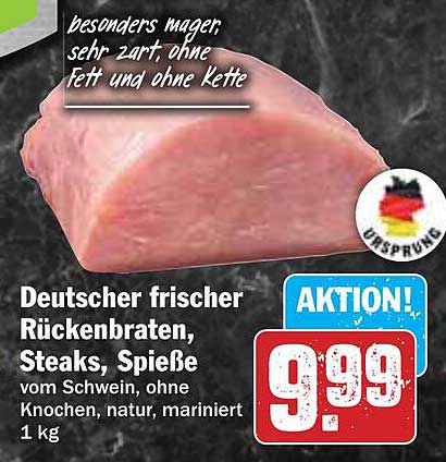 Deutscher frischer Rückenbraten, Steaks, Spieße