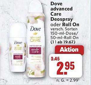 Dove advanced Care Deospray oder Roll On