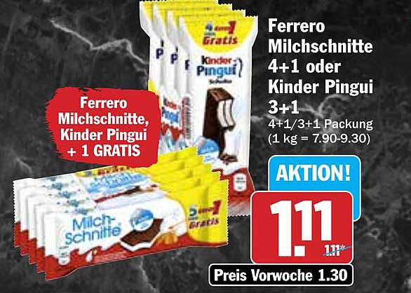 Ferrero Milchschnitt, Kinder Pingui + 1 GRATIS