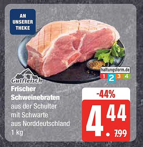 Frischer Schweinebraten aus der Schulter mit Schwarte aus Norddeutschland