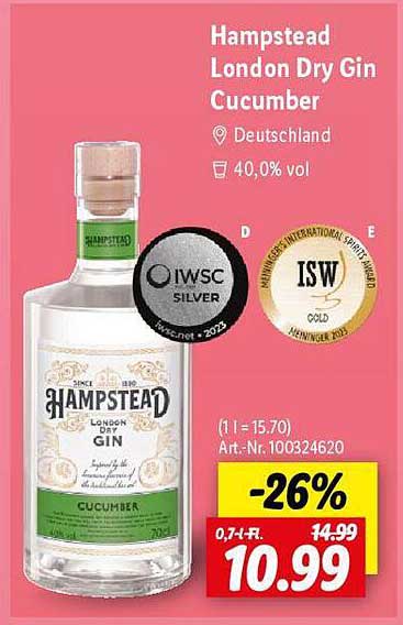 Hampstead London Dry Gin Cucumber